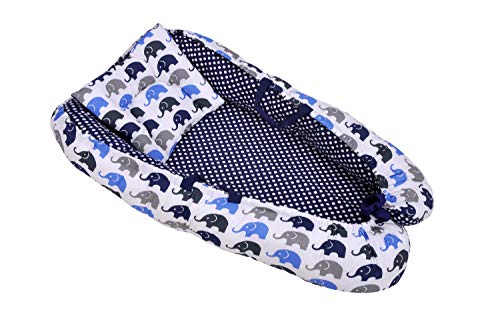 Image of by Urban Space 100% Cotton Reversible Baby Bed Set with Pillow 0-12 Months (Ele Blue, 0-12 Months)