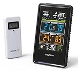 BRAPILOT Home Weather Station Wireless Atomic Clock Indoor Outdoor Thermometer Hygrometer Humidity, Dimmable Color Display Digital Weather Thermometer