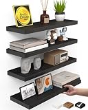 BAYKA Black Floating Shelves 15.7in, Set of 4, Wall Mount Rustic Wood Shelf