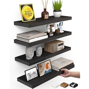BAYKA Black Floating Shelves 15.7in, Set of 4, Wall Mount Rustic Wood Shelf