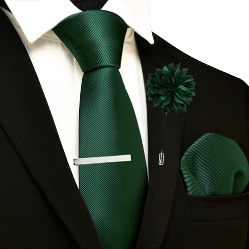 Image of Branduce 3.15 inch（8cm） Solid Formal Tie and Pocket Square Plain Necktie Lapel Pin and Tie Clip Set for Men