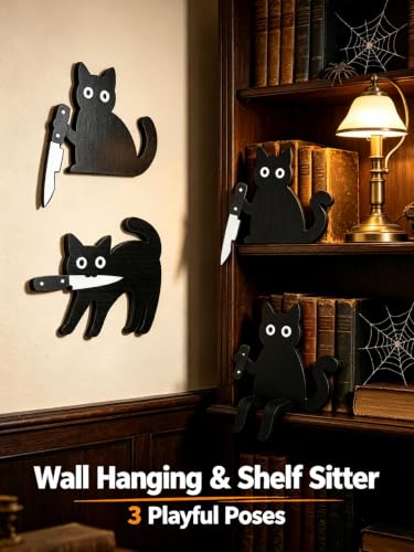 ChayWillow Wooden Black Cat Halloween Decor Set, 3 Pieces - image 3