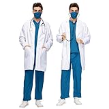 Disfraz MéDico Adultos, Conjunto Disfraz Cirujano Azul, Traje de MéDico de Carnaval Hombre, Bata de Cirujano, Estetoscopio y Accesorios de MéDico para Fiestas, Carnaval, Carnaval, Halloween