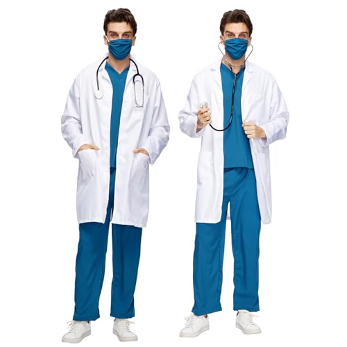 Costume médecin adulte avec ensemble costume chirurgien bleu de fête