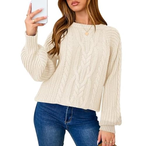 LOMON Oversized Sweaters for Women Long Sleeve Chunky Cable Knit Casual Crew Neck Pullover Sweater S-XXL