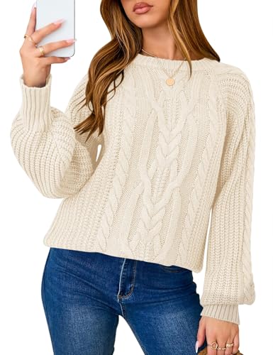 LOMON Cable Knit Sweater Women Oversized Long Sleeve Casual Chunky Pullover Fall Winter Top Woman...