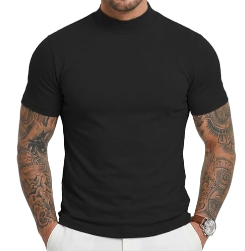 Men's Mock Turtleneck T-Shirts Short Sleeve Slim…
