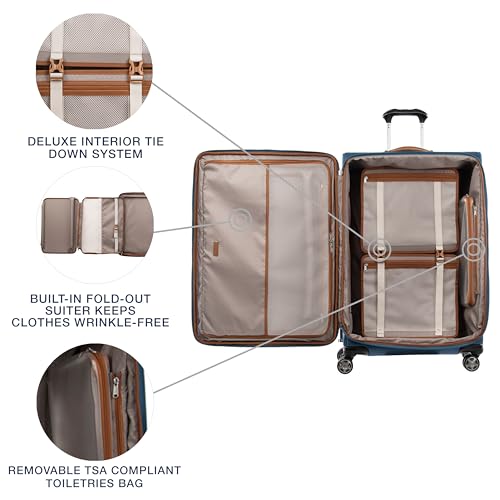 Image of Travelpro Platinum Elite Softside Expandable Checked Luggage, 8 Wheel Spinner Large Suitcase, TSA Lock, Men and Women, Coastal Blue, Checked Large 29-Inch