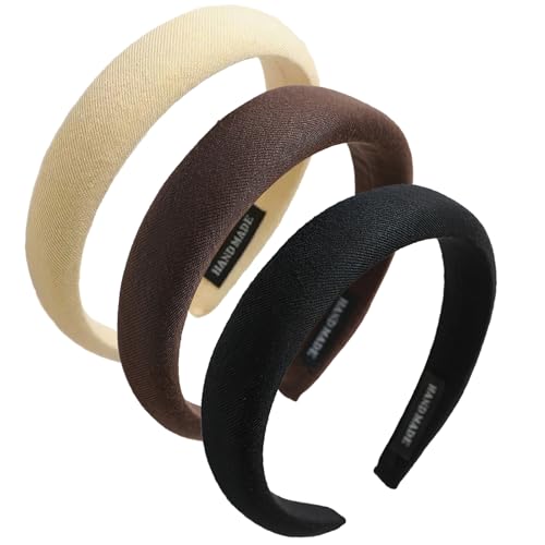 3 Pcs Head Bands Adult Women, Padded Headbands for Women, Alice Bands Adult, Alice Band, Stretchy Wide Plain Headbands, Thick Headband for Girls Everyday Wear, Work, Elegant Hair Accessories