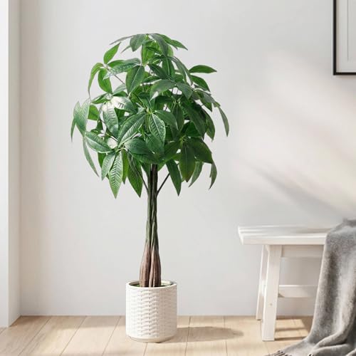【高コスパ・初心者向け】フェイクグリーン パキラ 大型 高さ105cm 人工観葉植物 【水やり不要・枯れない・虫が来ない】 リアル 造花 インテリア 室内 リビング オフィス 開店祝い (自分で枝を広げるDIYタイプ)