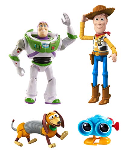 Toy Story Baú de Brinquedos do Andy, Conjunto de 4 Figuras de Ação Woody, Binóculos Lenny, Cachorro
