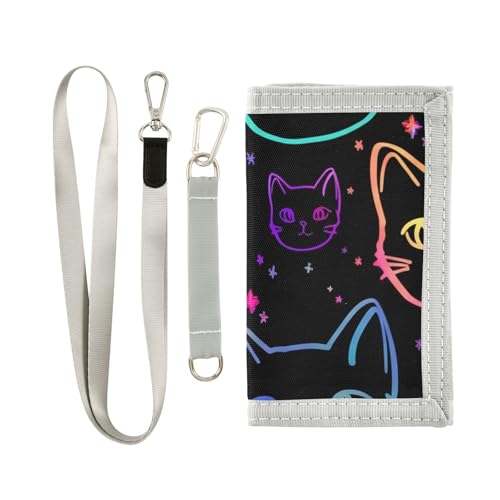 FLildon Fashion Cats Kids Wallet for Boys Girls, Teen Novelty Wallet, RFID Trifold, with Lanyard, Coin Pocket, Card Holders