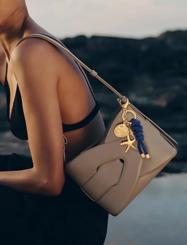 TOVABA Bijou De Sac Style Marin Femme Bag Charm avec Corde Bleue, Étoile de Mer et Coquillage Doré – Porte-Clef Élégant Sans Allergie, Cadeau Été Chic – vue 5