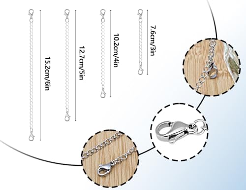 KAPSING 4 Stück kettenverlängerung silber, 4 Größen Halskettenverlängerungen, kettenverschluss silber, Schmuckverlängerungen für Halsketten(2/3/4/6 inches)