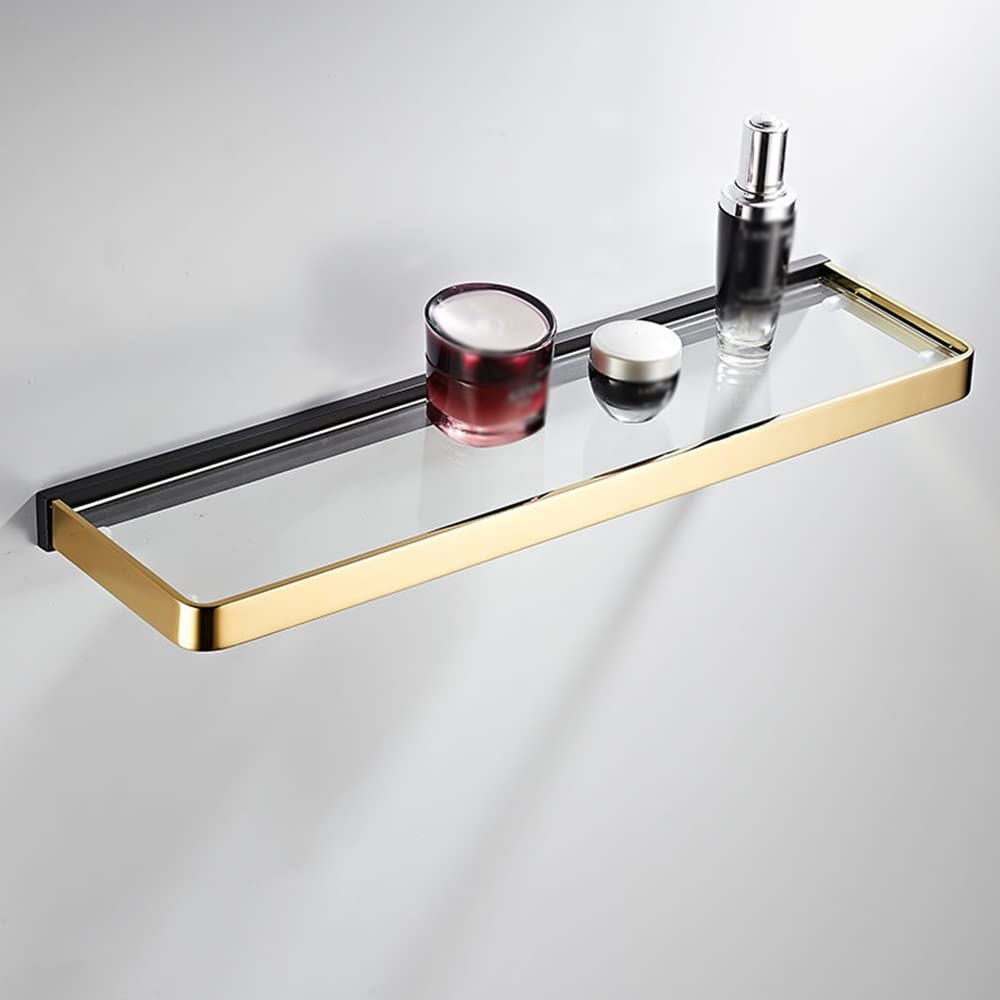 BAHELS Shower Caddy Wall Mounted Bathroom Glass Storage Rack Black Gold Wall Storage Cosmetic Organizer Rack Solid Brass
