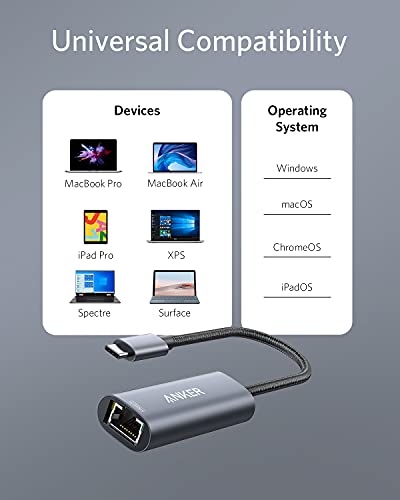 Image of Anker USB C to 2.5 Gbps Ethernet Adapter, Aluminum Portable USB C to Gigabit Ethernet Adapter, for MacBook Pro, MacBook Air, iPad Pro, XPS