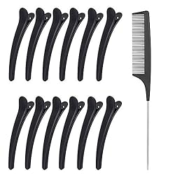 12pcs Hair Sectioning Clips + 1pcs Professional Anti-static Metal Tail Hair Comb