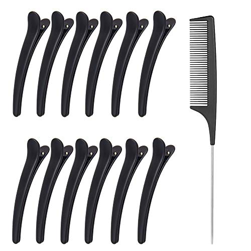 12pcs Hair Sectioning Clips + 1pcs Professional Anti-static Metal Tail Hair Comb, Makeup Hairdresser Clips for Styling of Women Girls Hairdressing Salon Tool Set