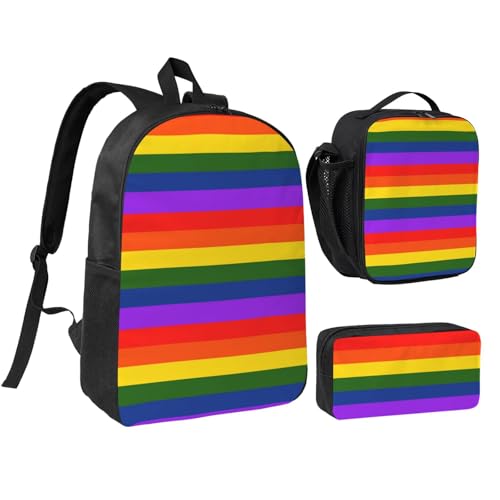 Rainbow Flag Gay Pride LGBTQ 17 Inch Backpack Sets Lunch Bag Lightweight Daypack for Men Women 3Pcs
