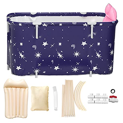 Portable Bathtub Kit, Foldable Soaking Bathing Tub for Adults, Thickening with Thermal Foam to Keep Temperature, Separate Family Bathroom SPA Tub (Blue)