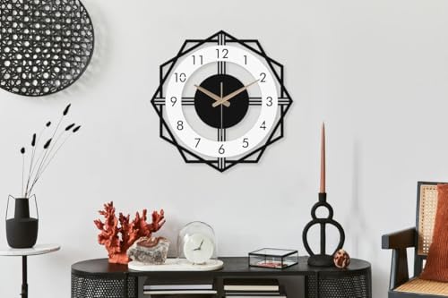 Image of Stylish Metal Wall Clock for Living Room, Bedroom, Office, Kitchen, Home and Hall | Antique Fancy Big Size Modern Wall Watch for Home Decor (Style-33, 50 CM)