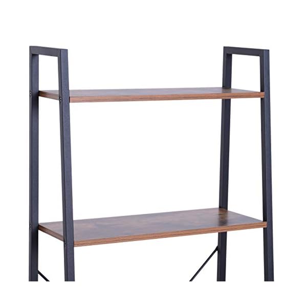 HOMCOM 4-Tier Vintage Ladder Shelf Bookcase Wood Storage Rack Stand Plants Display Black brown - Image 10