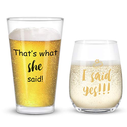 I Said Yes Wine Glass That's What She Said Beer Glass, Engagement Glass Set For Him, Her, Wedding, Bridal Shower #TOP7