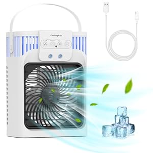 Portable Air Cooler, 4 in1 Mini Air Conditioners Personal Mobile Compact Evaporative Cooler Air Humidifier, 3 Wind Speed Desktop Air Conditioner Fan,for Home Dorm Office Outdoor