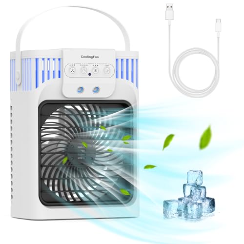Portable Air Cooler, 4 in1 Mini Air Conditioners Personal Mobile Compact Evaporative Cooler Air Humidifier, 3 Wind Speed Desktop Air Conditioner Fan,for Home Dorm Office Outdoor