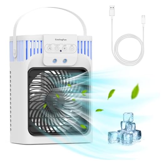 Aire Acondicionado Portatil,Aire Acondicionado Móvil Silencioso Portátil,Enfriador De Aire 4 En 1,3 Velocidades,Función De Temporización,Adecuado para Dormitorio,Oficina, Camping (Blanco)