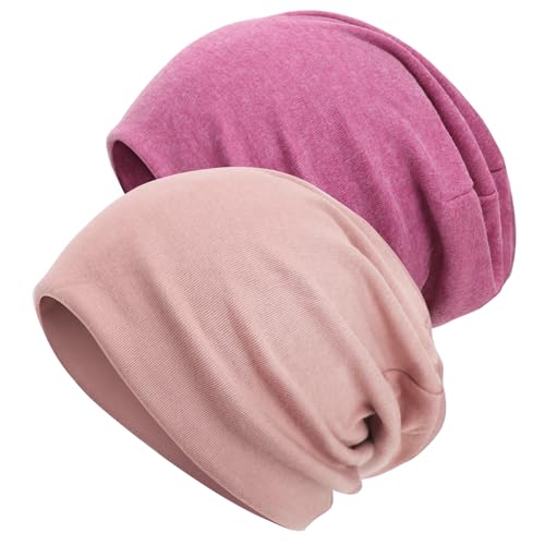 DRESHOW 2 Stück Slouchy Beanie, Leichte Jersey Mütze für Damen und...