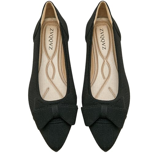 Womens Flats Shoes Pointed Toe Knit Mesh Ballet Flats with Bowknot Comfortable Dressy Washable Flat
