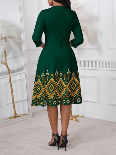 Image of PinkPatty Women's Casual 3 /4 Sleeve Midi Dresses Fit and Flare Church Work Dress with Pockets