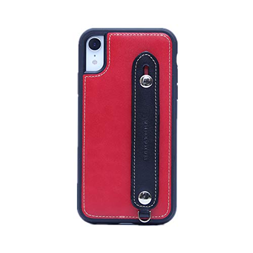 iPhone XR ケース イタリアンレザー スマホケース 落下防止 耐衝撃 スタンド機能 本革 ハンディベルト ハンドメイド ストラップホール ストラップリング ギフトにも最適品 Fleur バイカラー レッド×ブラック 赤×黒 GH-XR-Red-Black