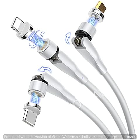 TECHNOPLAY 3 in 1 LED Magnetic fast Charging and data sync Cable compatible with iPhone, i Pad, galaxy, Note, Huawei, HTC, Sony, LG, and various smart phones (White 540 degree rotation) Cover
