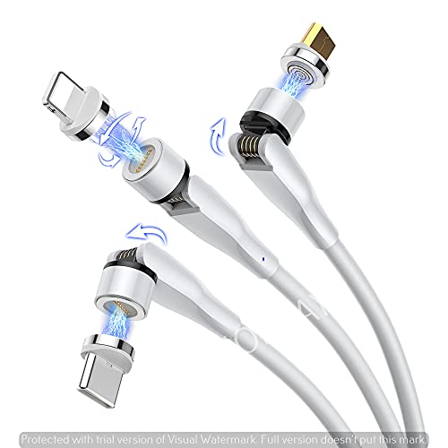 TECHNOPLAY 3 in 1 LED Magnetic fast Charging and data sync Cable compatible with iPhone, i Pad, galaxy, Note, Huawei, HTC, Sony, LG, and various smart phones (White 540 degree rotation)