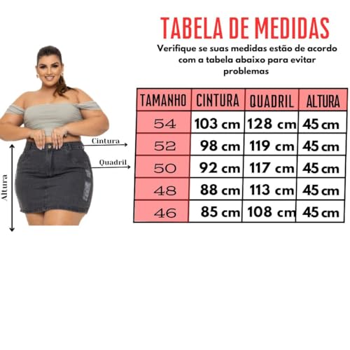 Mini Saia Jeans Feminina Grafite Plus Size Cintura Alta Tendência Verão (BR, Numérico, 54, Plus Size