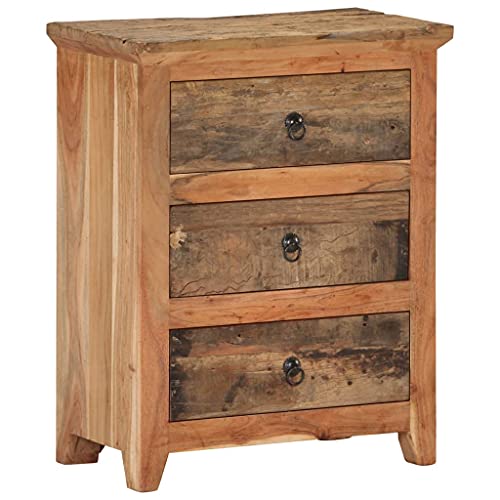 IBUQDDV Rustic Wooden Sideboard with Three Big Drawers, Solid Acacia and Reclaimed Wood, Weathered Finish for Ample Storage and Versatile Use in Living Room or Dining Area