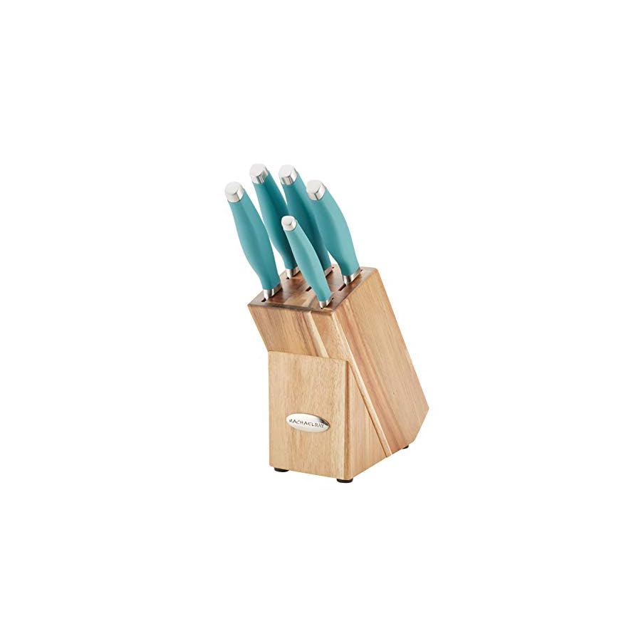 Rachael-Ray-Cucina-Japanese-Stainless-Steel-Knife-Kitchen-Cutlery-Wooden-Block-Set-6-Piece-Agave-Blue Rachael Ray Cucina Japanese Stainless Steel Knife Kitchen Cutlery Wooden Block Set, 6 Piece, Agave Blue
