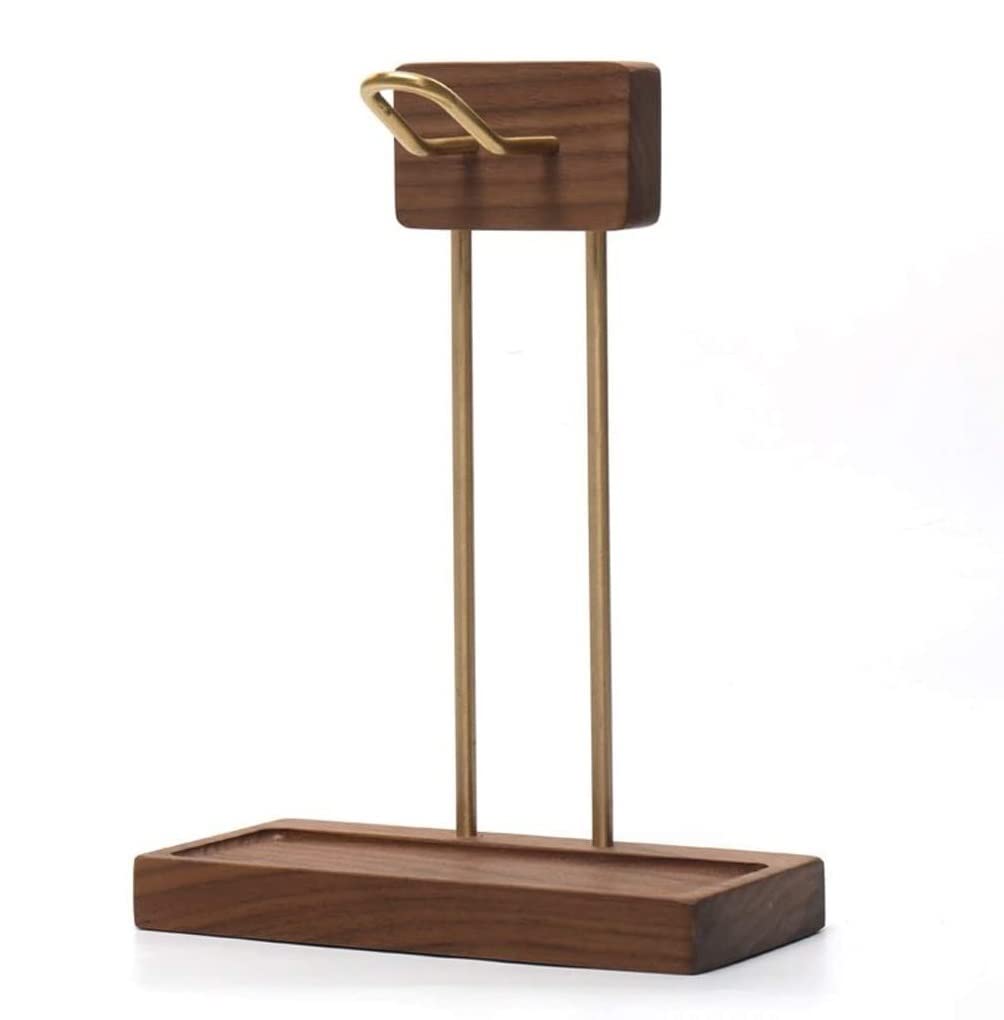 MRKU Headphone Stand Holder Headset Hook Hanger Desktop Wooden Brass Creative Black Walnut Shelf Bracket Earphone Rack