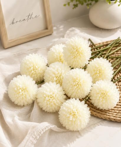 Image of Divyakosh Artificial Hydrangea Flower Sticks for Vase (Vase Not Included), Pack of 6, 3.5 Inch (8.9 cm) Large Bloom, White Artificial Flowers for Home Decor, Decorative Artificial Dahlia Flowers