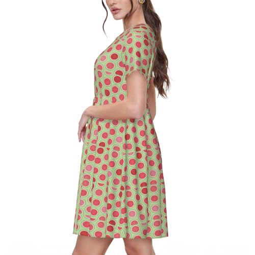 Robe d'été décontractée pour femme avec imprimé vert pastèque chic