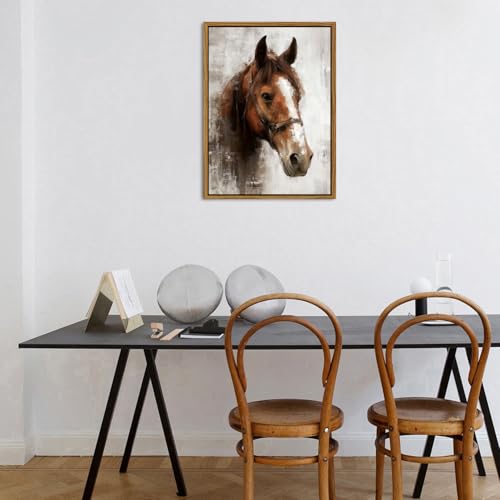 Image of Horse Wall Art Framed Horse Pictures Wall Decor Western Horses Portrait Canvas Prints Vintage Animal Painting Rustic Farmhouse Neutral Artwork for Living Room Bedroom Office Home Decorations 16x24