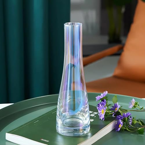 SEUYUCL 8.3 Single Flower Vase Small Glass Bud Vase Clear Single Stem Rose Vase Colorful Tall Skinny Vases for Flowers Centerpieces Wedding Party Home and Office Dcor