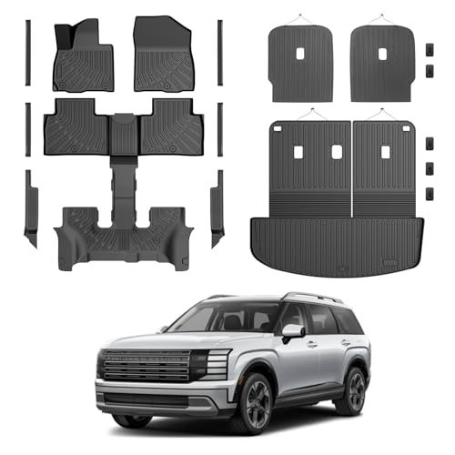 Palisade Floor Mats - Car Mats for Hyundai Palisade 7 Seats 2026 (Only Fit Gas) All Weather Floor Mats Cargo Liner with Backrest Mat and Door Sill Guards for Palisade Accessories