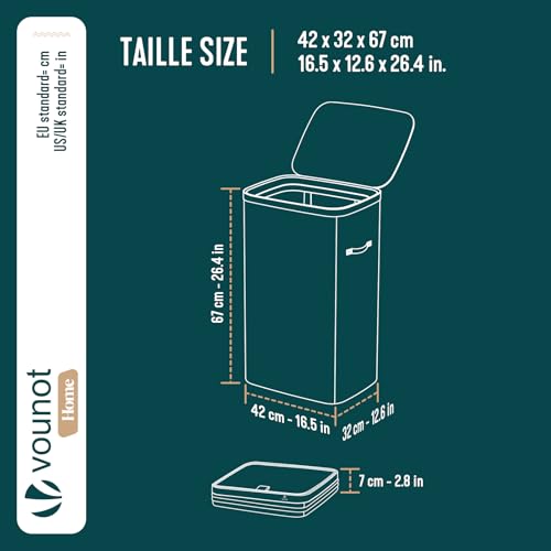 Cesto ropa sucia con tapa VOUNOT de 90L y bolsa extraíble beige 3