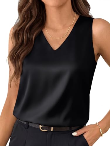 LILLUSORY Women Silk Satin Tank Top V Neck Summer Blouse