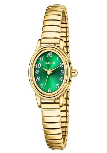 Small Gold Watches for Women, Easy to Read Ladies Analog Watch, 30M Waterproof, Luminous Dial, Stainless Steel Stretch Expansion Strap