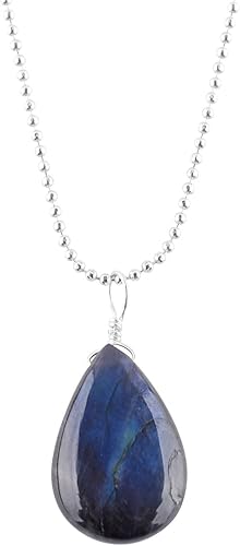 Collar con colgante de piedras preciosas naturales, piedras de cabujones, cristales de chakras, chapado en plata, piedra natal de junio, hecho a