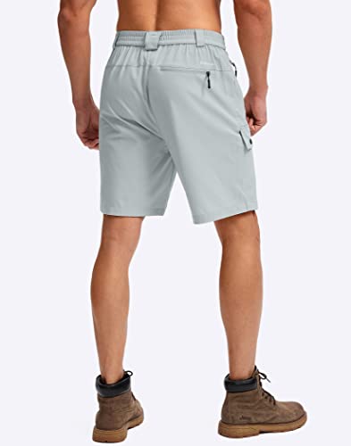 Men's Hiking Cargo Shorts With Zipper Pockets Lightweight Stretch Outdoor Tactical Shorts For Men Golf Fishing (Light Grey, L) #TOP2